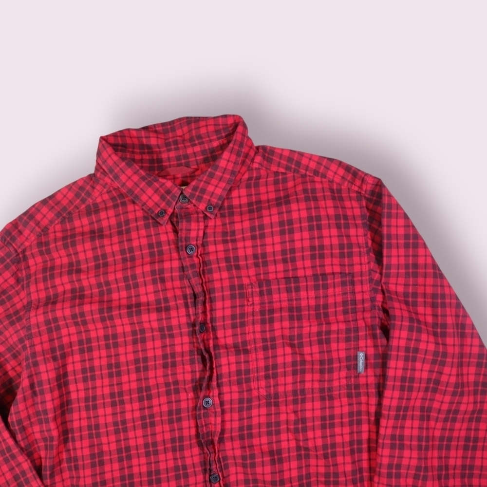 Columbia Mens Shirt L Buffalo Plaid Red Black Long Sleeve Button Flannel